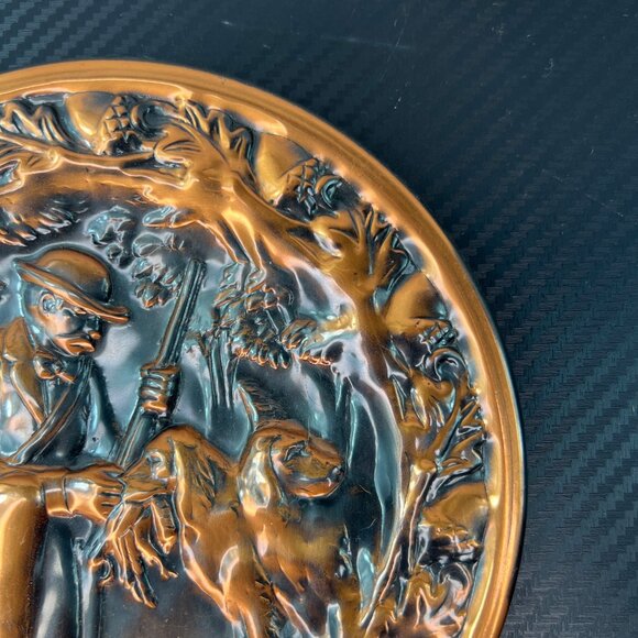 Vintage Coppercraft Relief Wall Hanging Plate Hunter & Dog Pheasant Duck Hunting - Picture 2 of 8